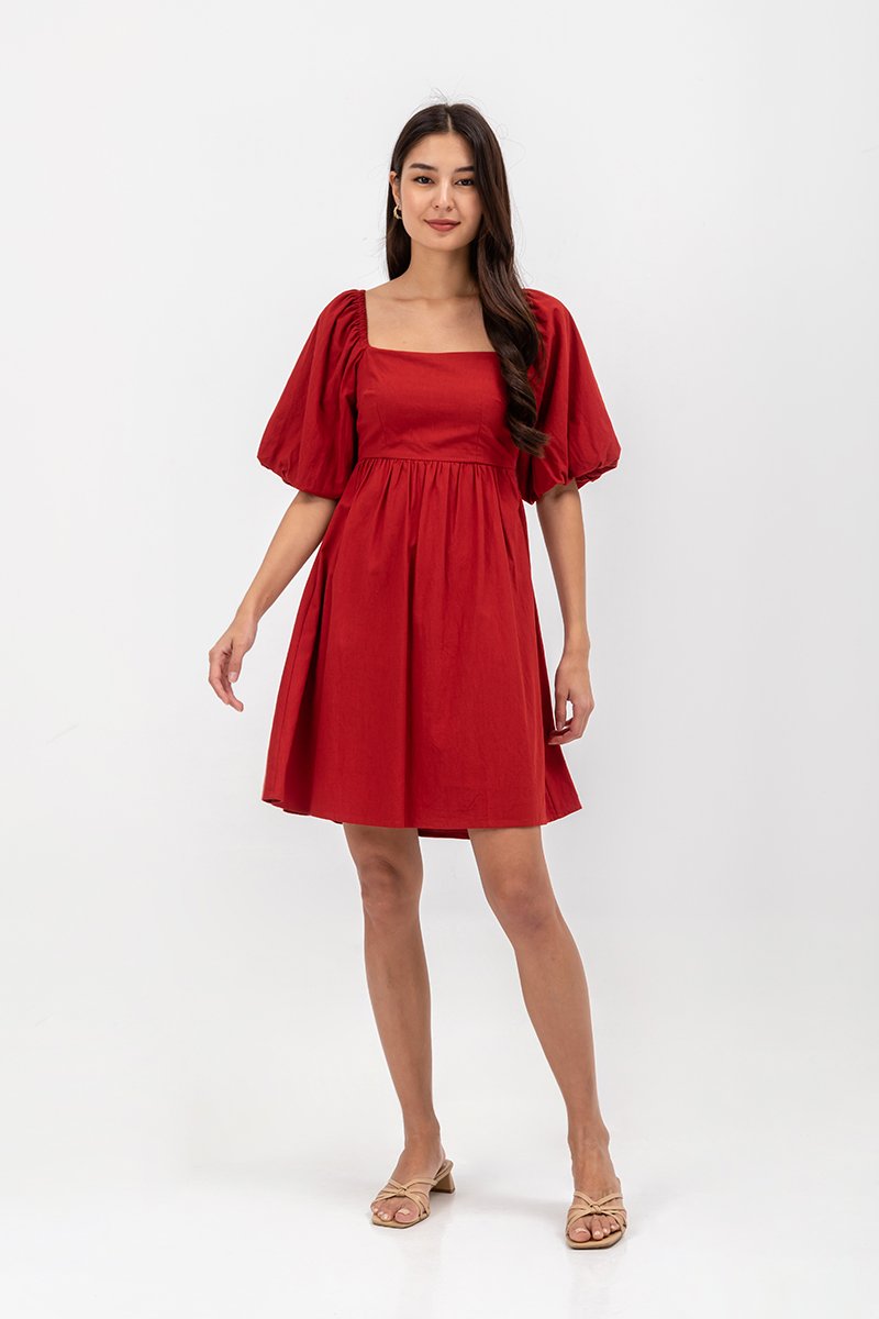 ROSE PUFF SLEEVE MINI DRESS