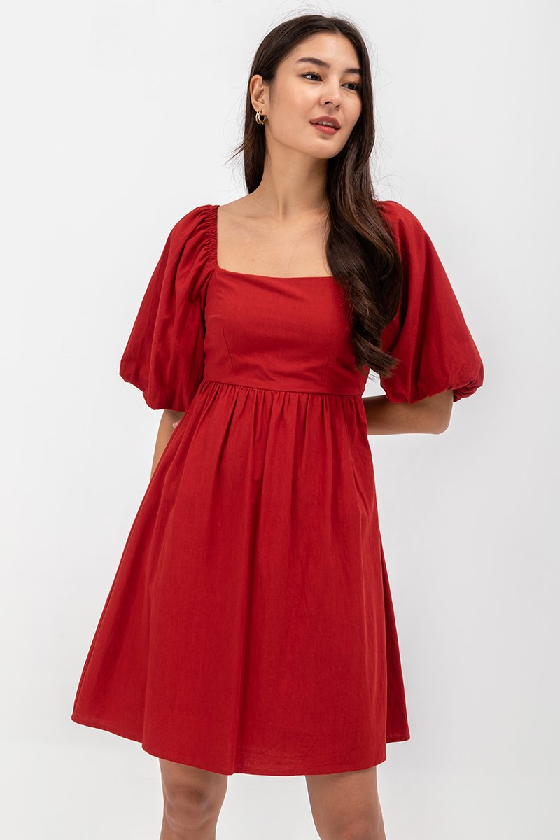 ROSE PUFF SLEEVE MINI DRESS