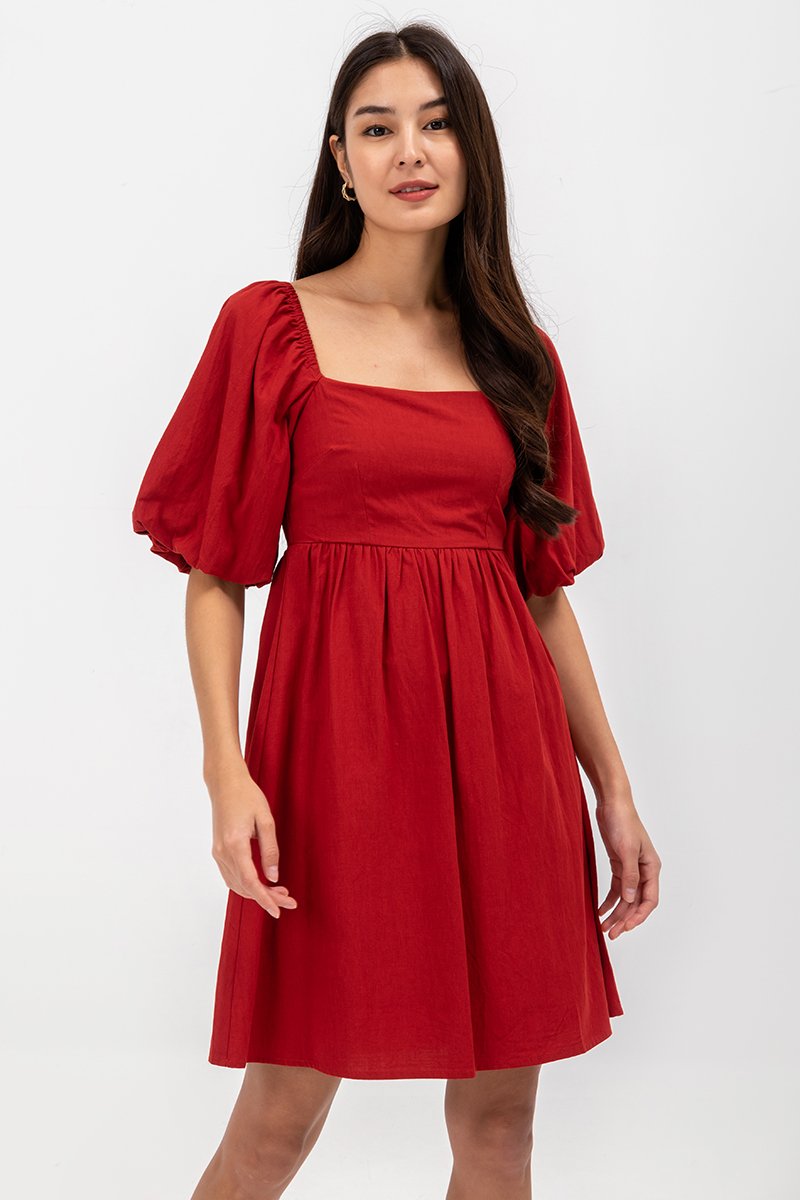 ROSE PUFF SLEEVE MINI DRESS