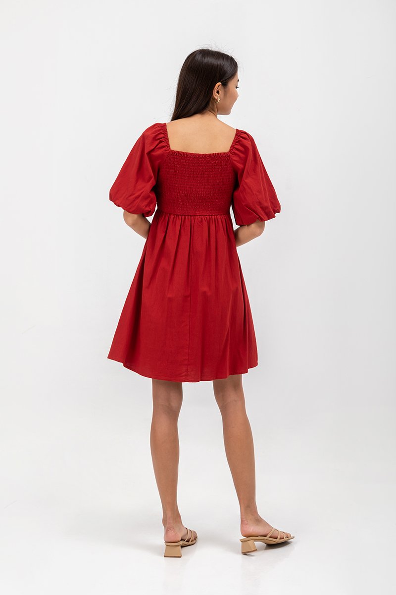 ROSE PUFF SLEEVE MINI DRESS