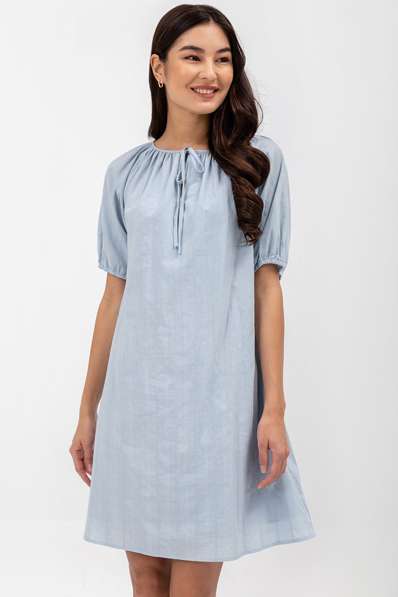 MYA RIBBON TIE COTTON MINI DRESS W SASH