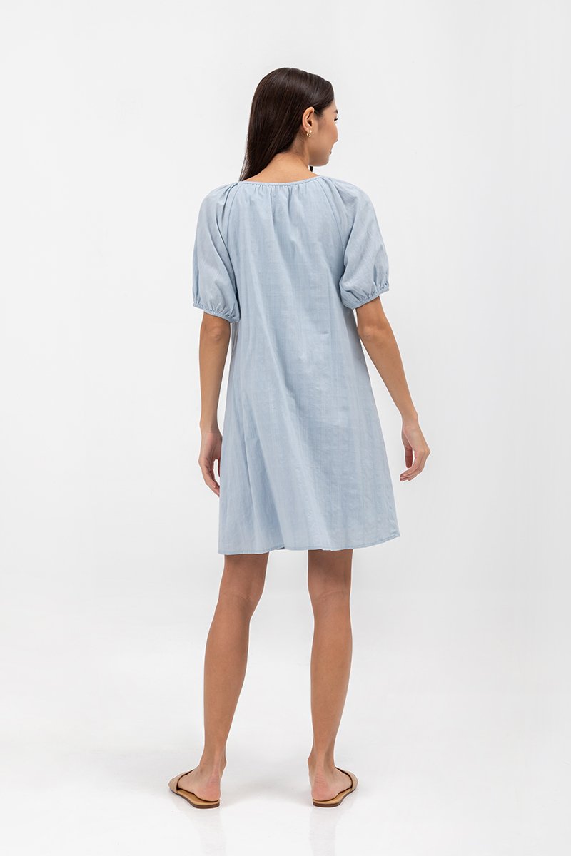 MYA RIBBON TIE COTTON MINI DRESS W SASH