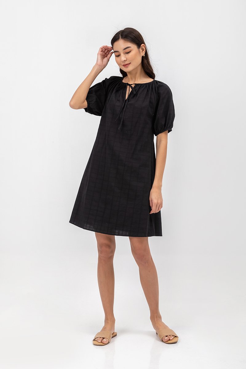 MYA RIBBON TIE COTTON MINI DRESS W SASH