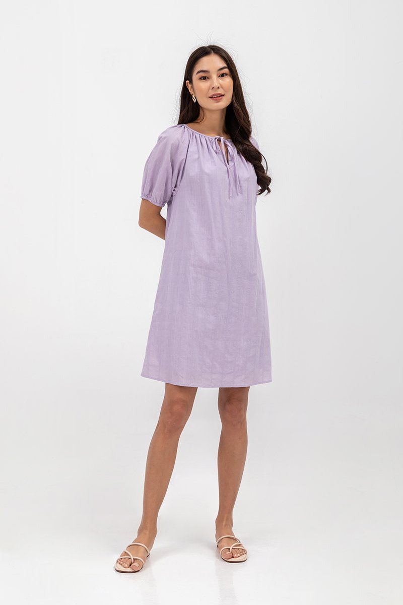 MYA RIBBON TIE COTTON MINI DRESS W SASH