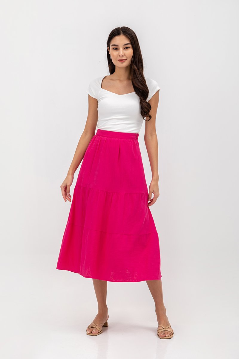 IMANI TIERED MUSLIN MIDI SKIRT