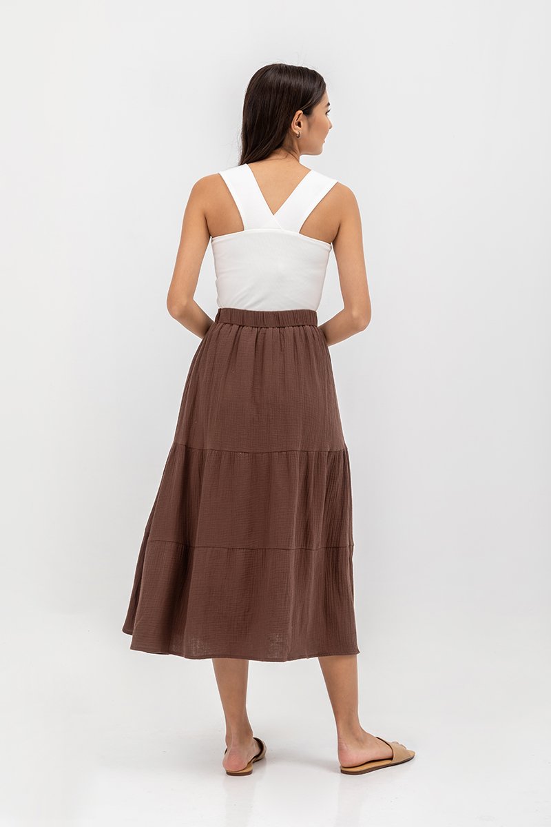 IMANI TIERED MUSLIN MIDI SKIRT