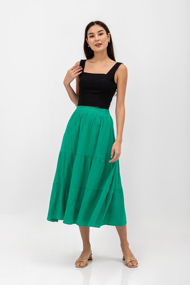IMANI TIERED MUSLIN MIDI SKIRT