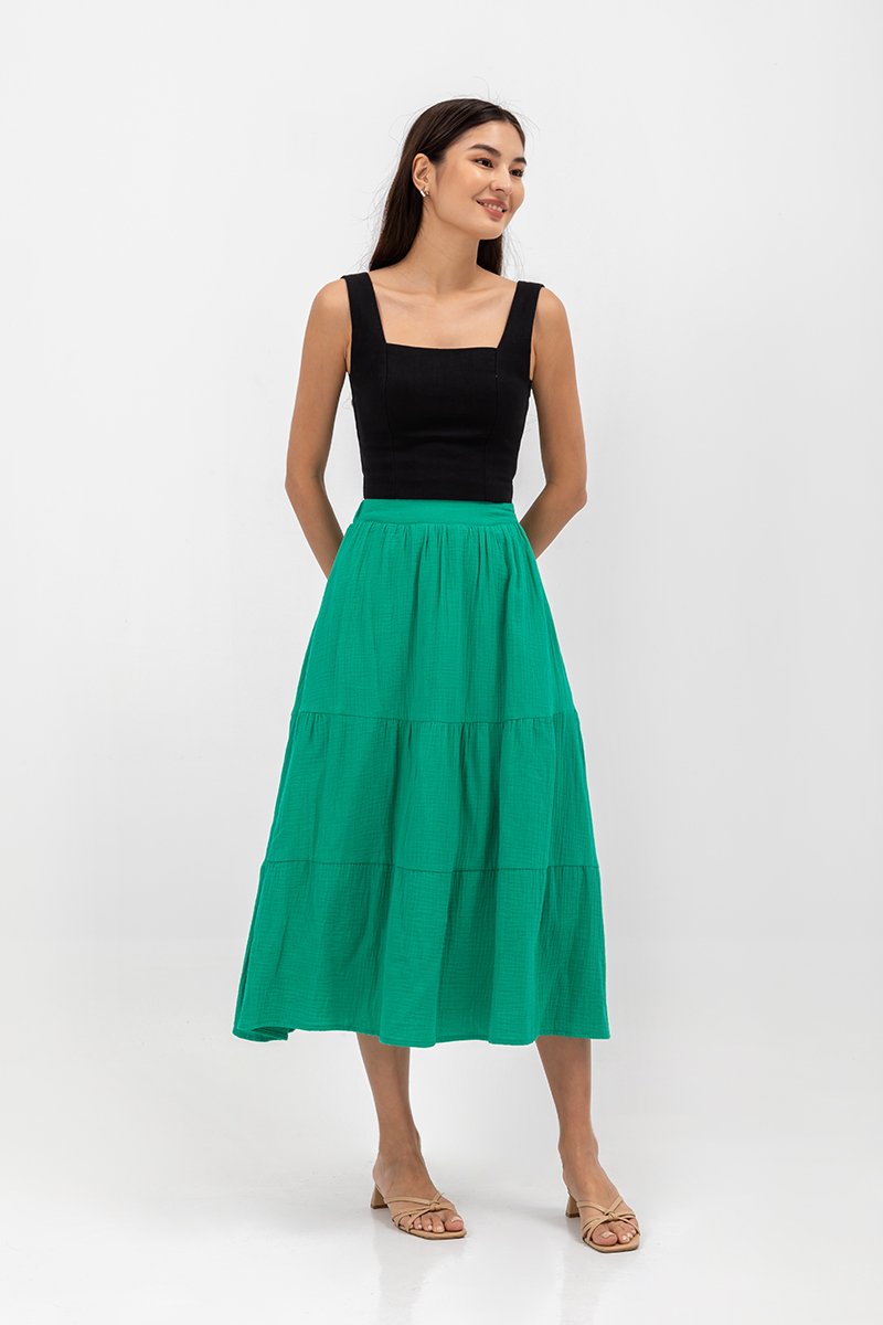 IMANI TIERED MUSLIN MIDI SKIRT