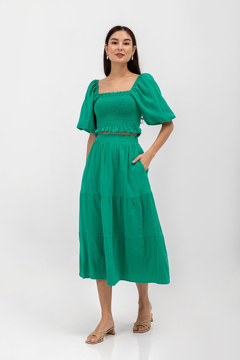 IMANI TIERED MUSLIN MIDI SKIRT