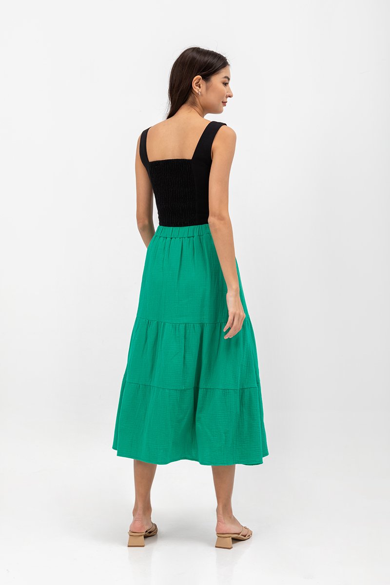 IMANI TIERED MUSLIN MIDI SKIRT