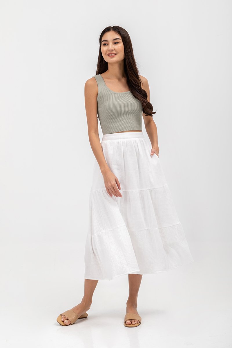 IMANI TIERED MUSLIN MIDI SKIRT