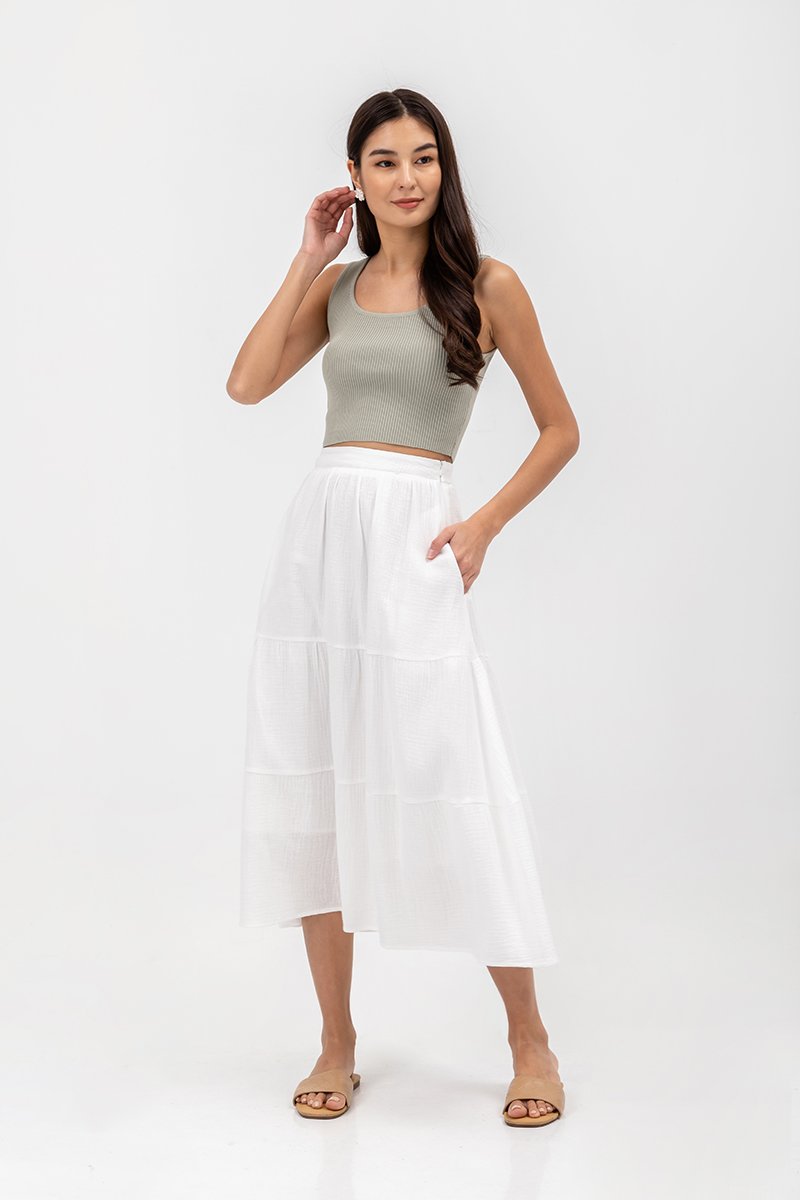 IMANI TIERED MUSLIN MIDI SKIRT