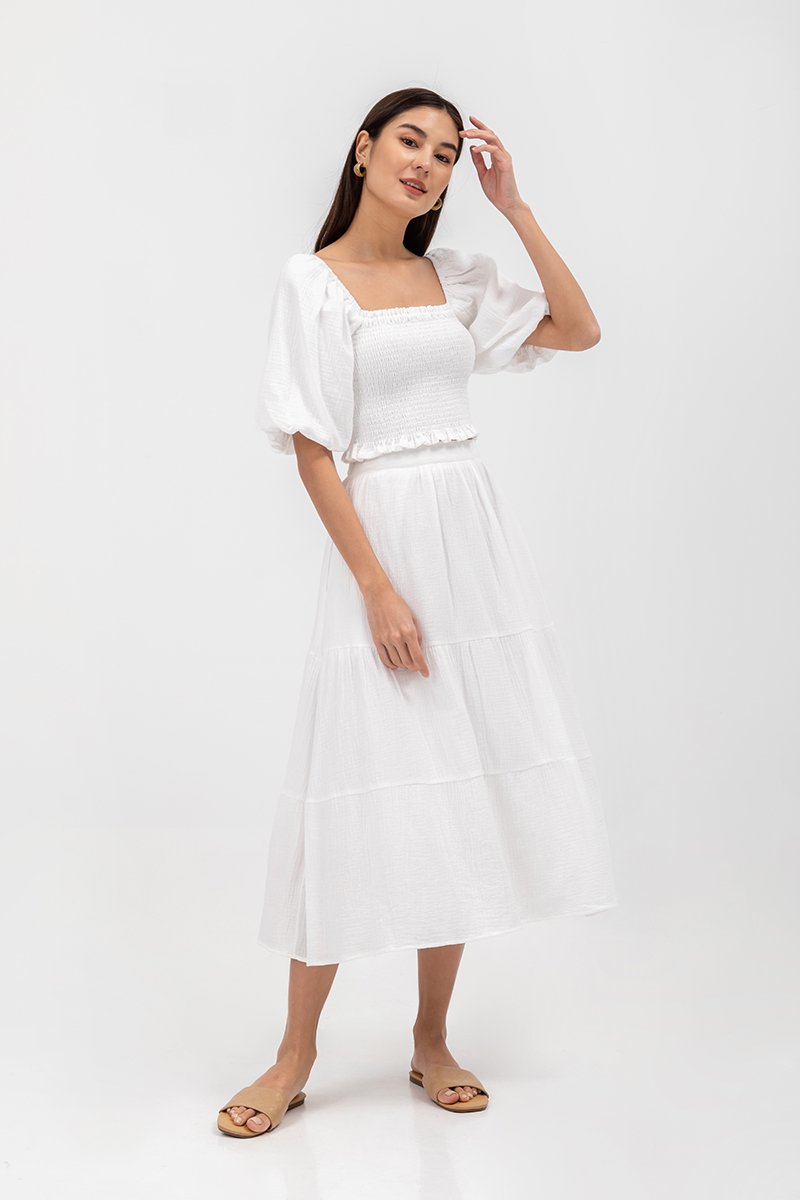 IMANI TIERED MUSLIN MIDI SKIRT