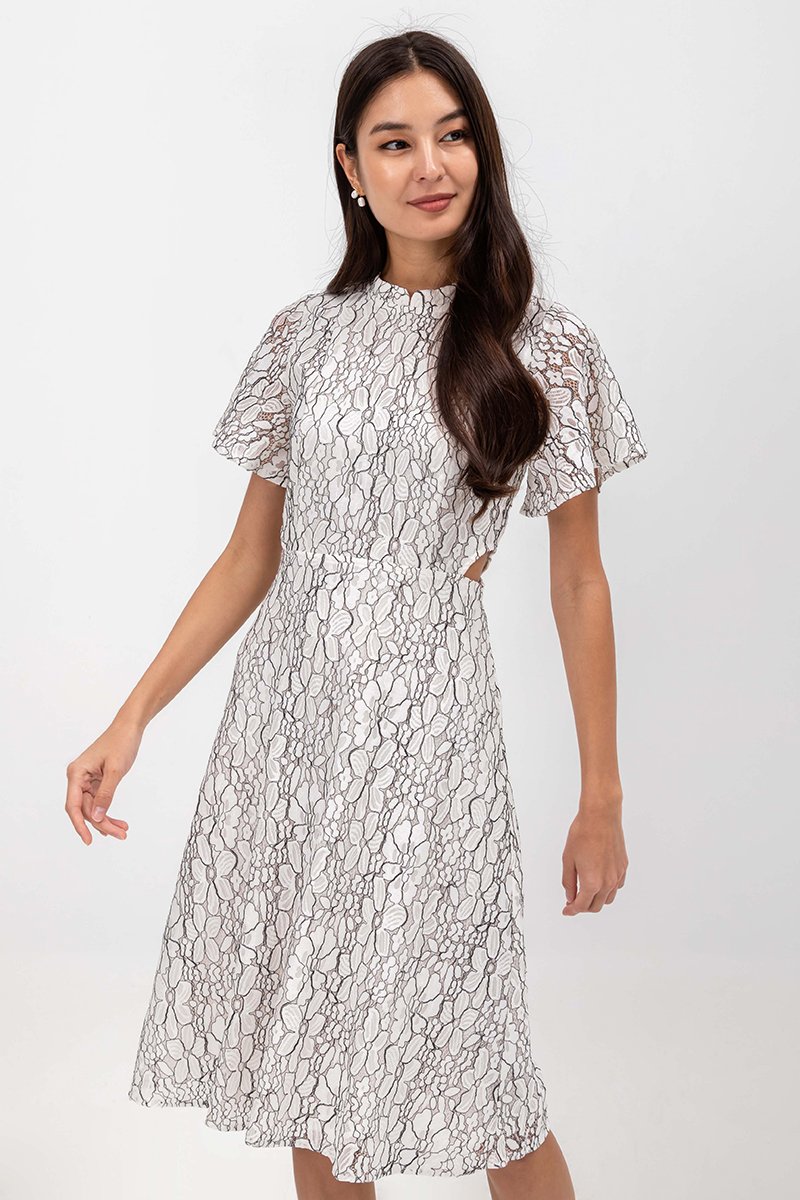 DENZEL FLUTTER SLEEVE LACE MIDI CHEONGSAM
