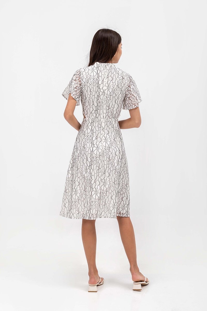 DENZEL FLUTTER SLEEVE LACE MIDI CHEONGSAM