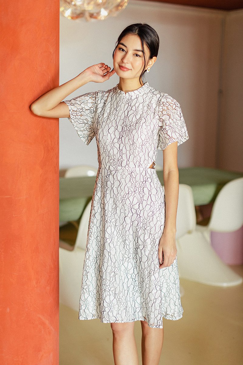 DENZEL FLUTTER SLEEVE LACE MIDI CHEONGSAM