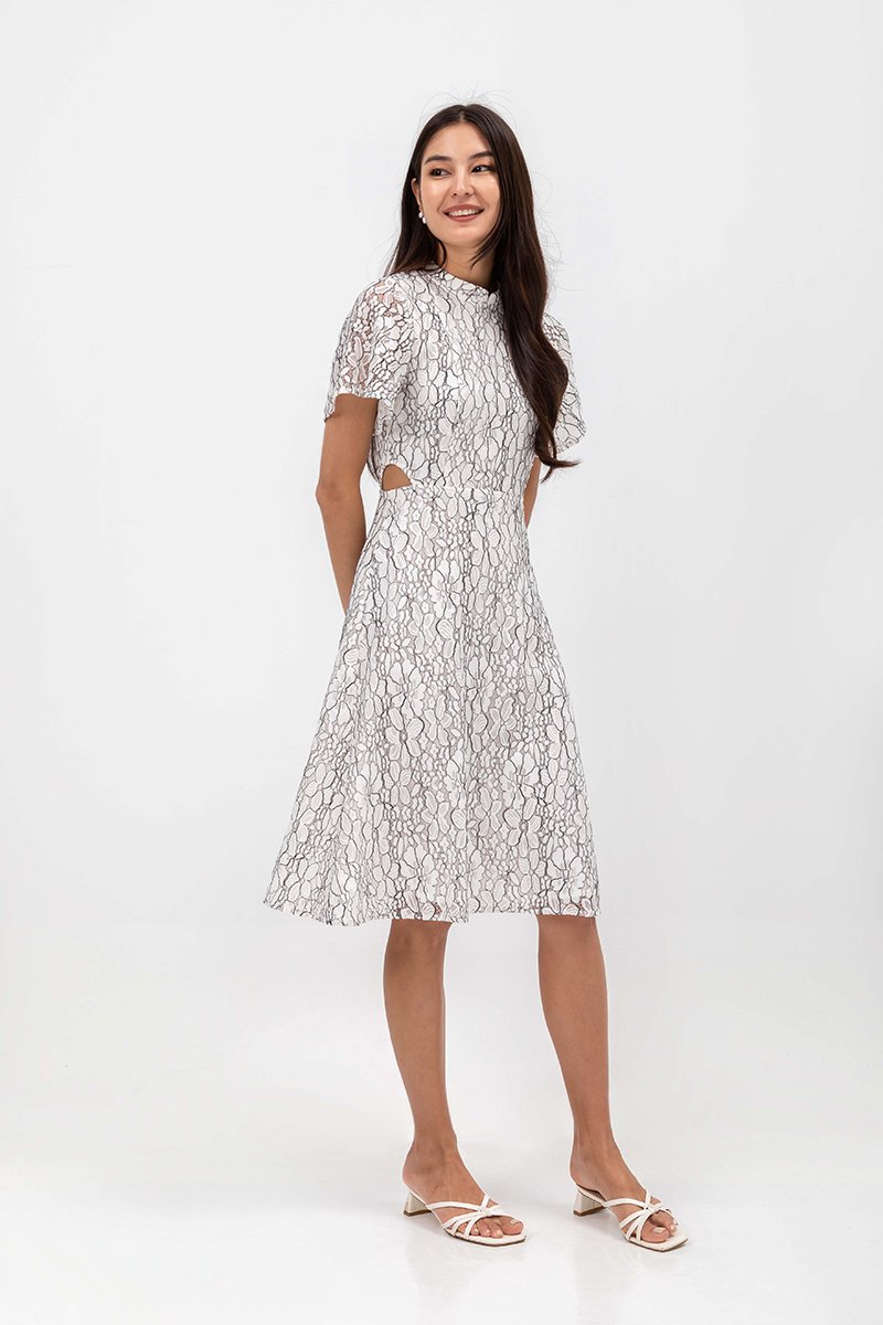DENZEL FLUTTER SLEEVE LACE MIDI CHEONGSAM