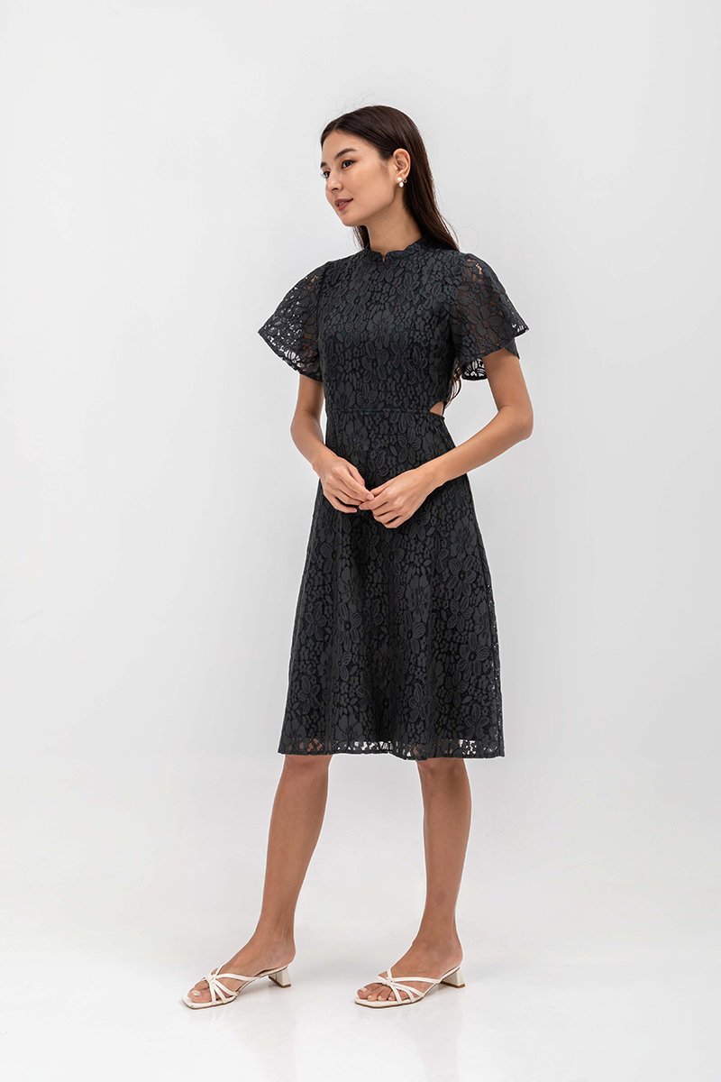 DENZEL FLUTTER SLEEVE LACE MIDI CHEONGSAM