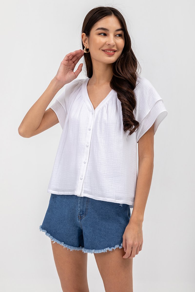 ADAHLIA V NECK BUTTONDOWN MUSLIN TOP