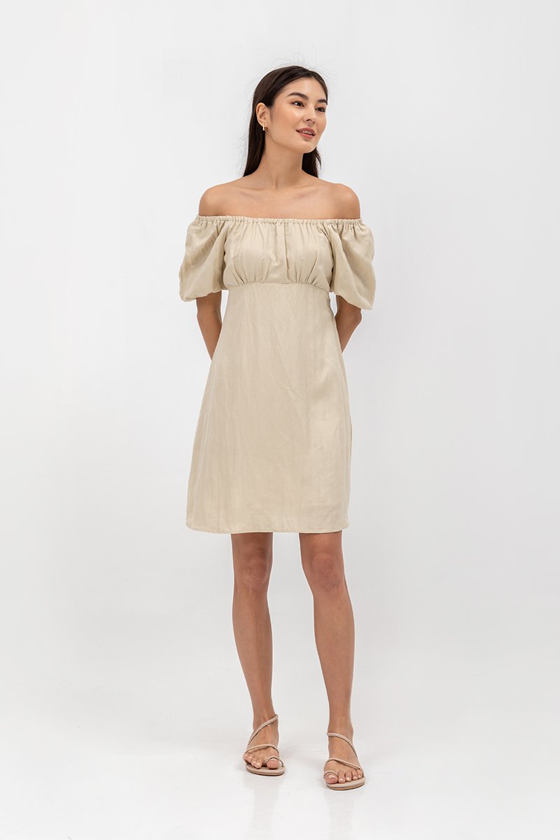 ROSALEE PUFF SLEEVE BABYDOLL LINEN MINI DRESS