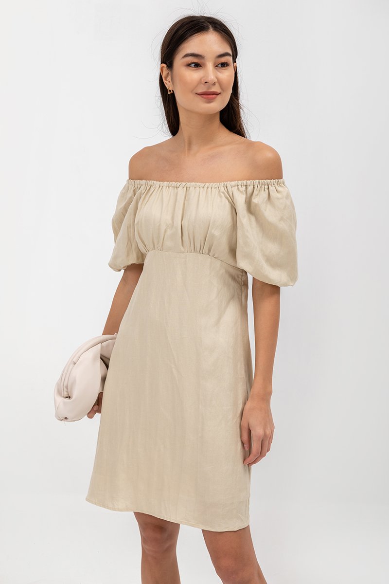 ROSALEE PUFF SLEEVE BABYDOLL LINEN MINI DRESS