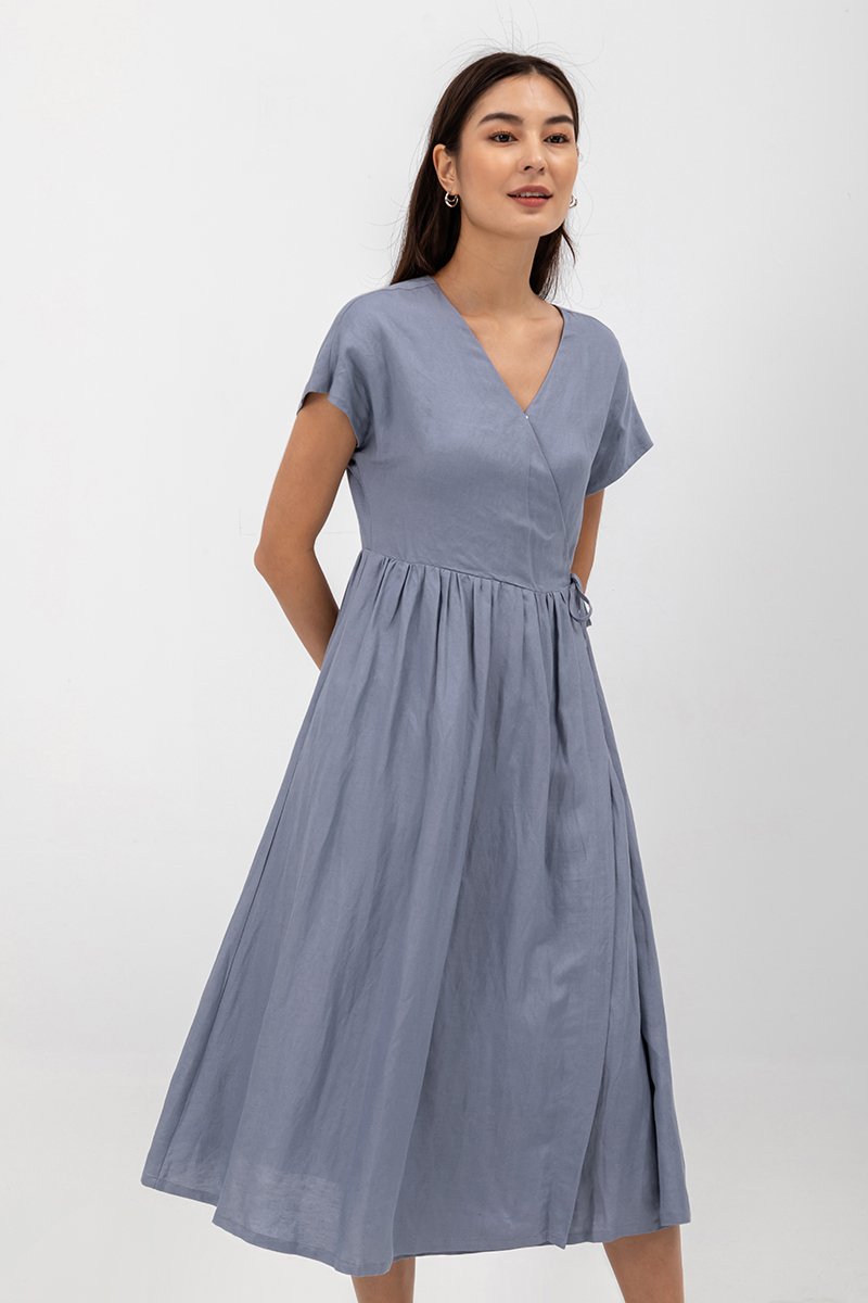 EMRY LINEN WRAP MAXI DRESS