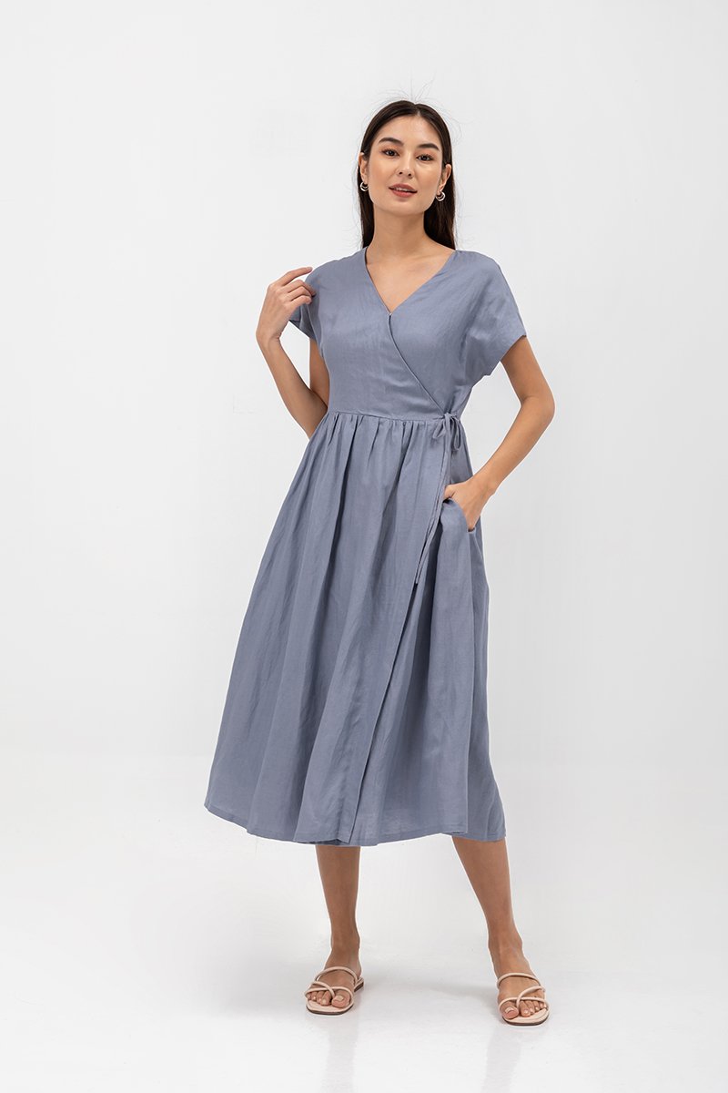 EMRY LINEN WRAP MAXI DRESS
