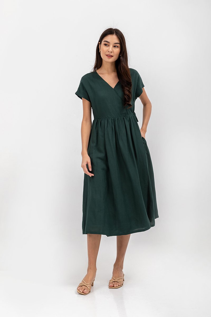 EMRY LINEN WRAP MAXI DRESS