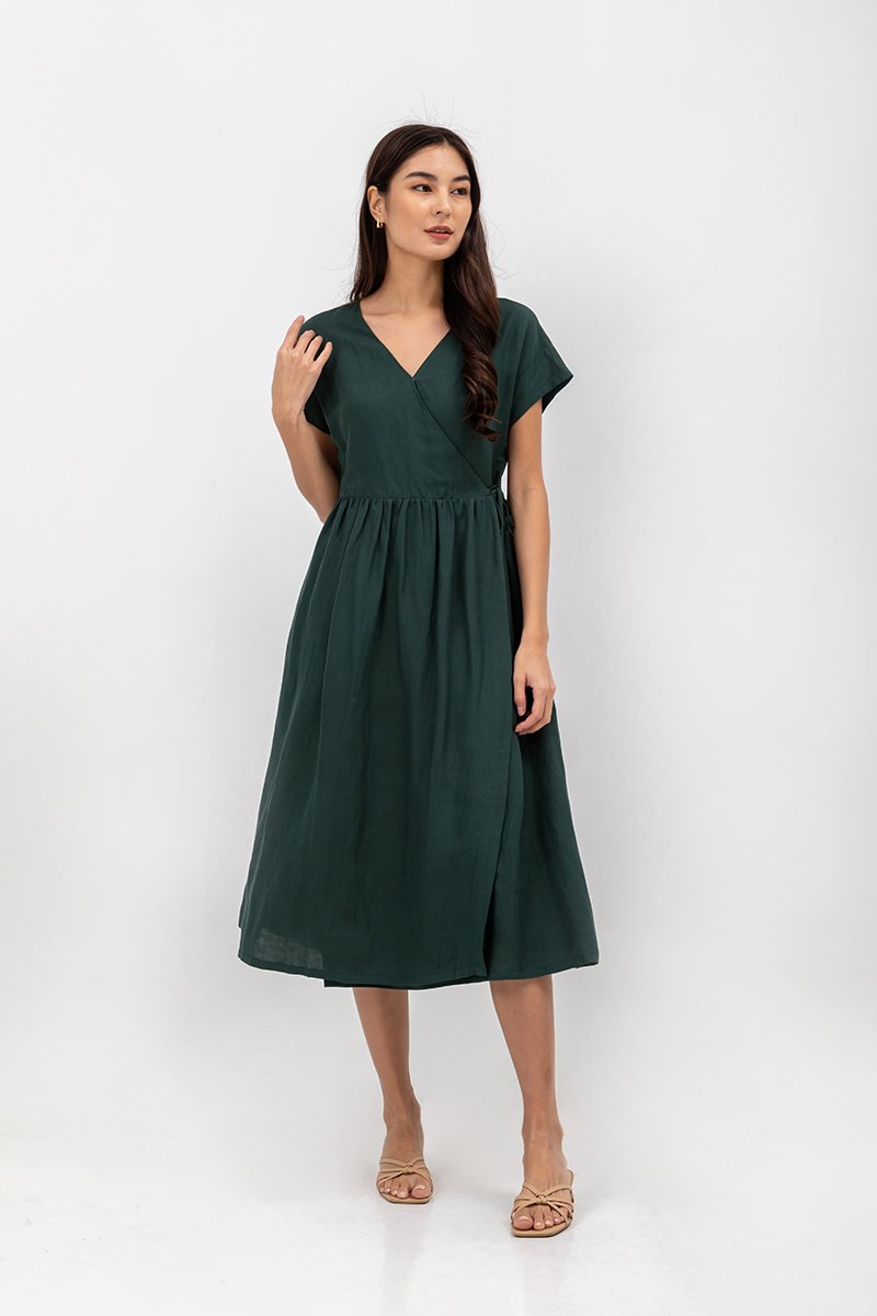 EMRY LINEN WRAP MAXI DRESS
