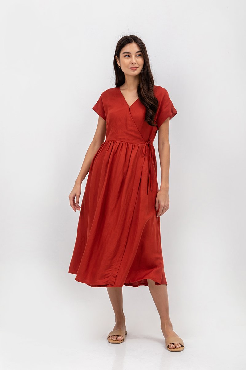 EMRY LINEN WRAP MAXI DRESS