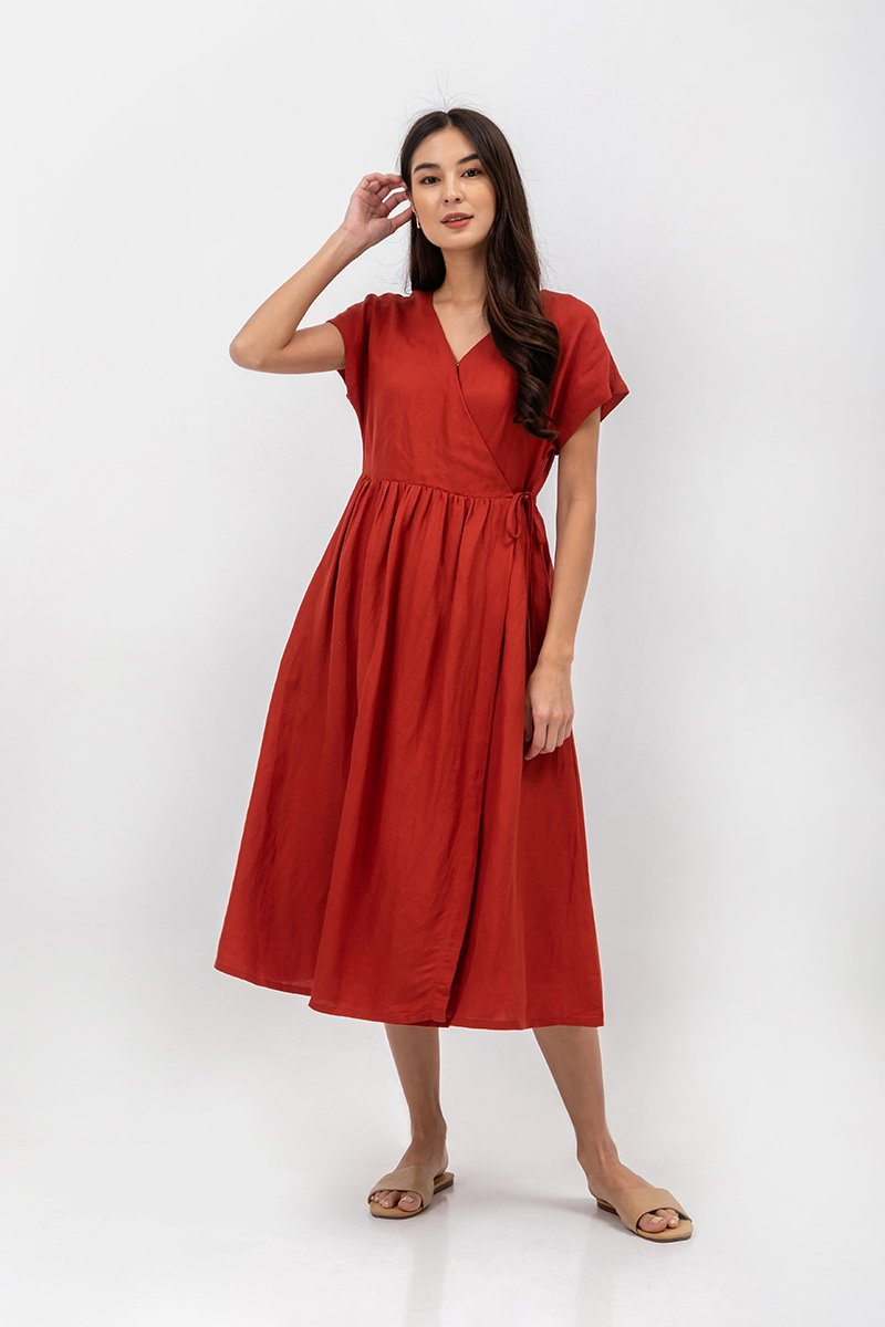 EMRY LINEN WRAP MAXI DRESS