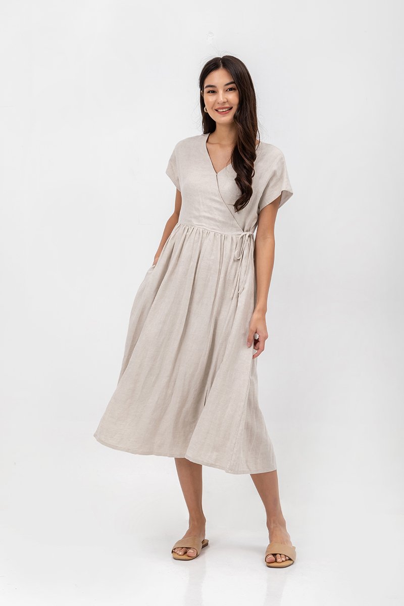 EMRY LINEN WRAP MAXI DRESS