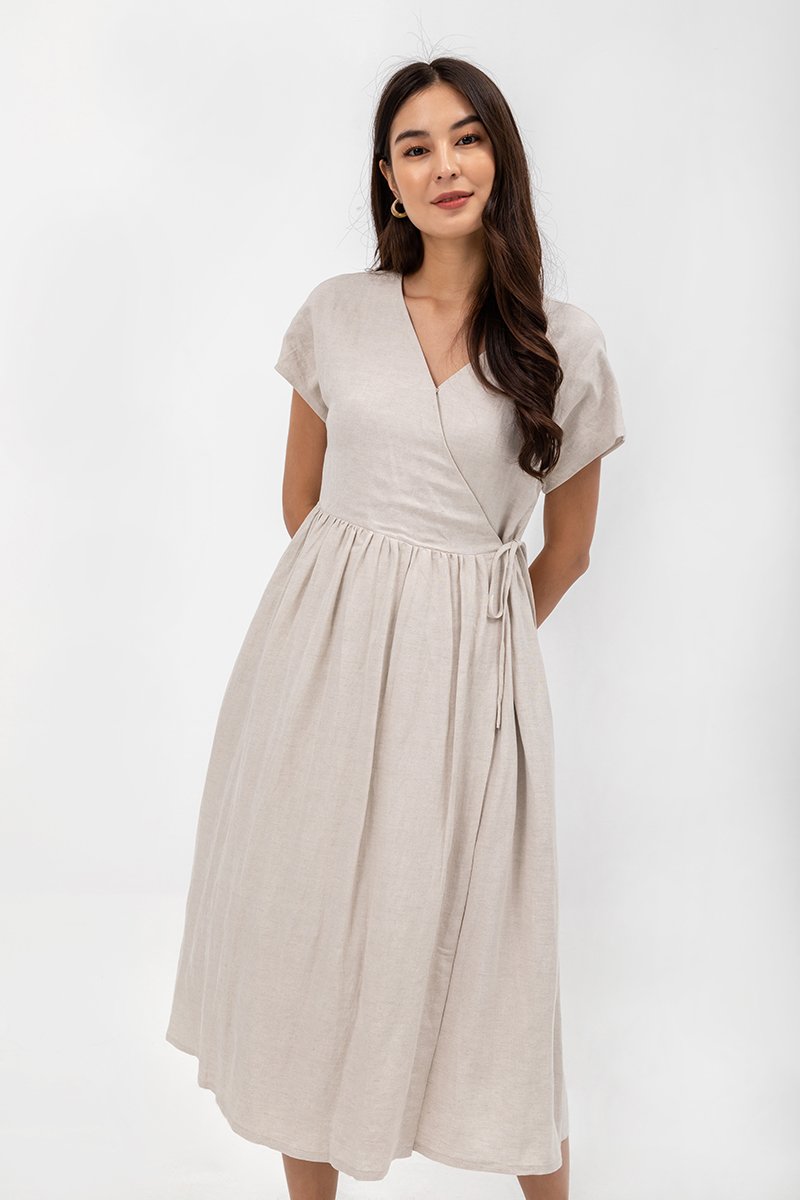 EMRY LINEN WRAP MAXI DRESS