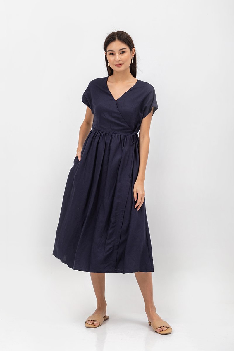EMRY LINEN WRAP MAXI DRESS