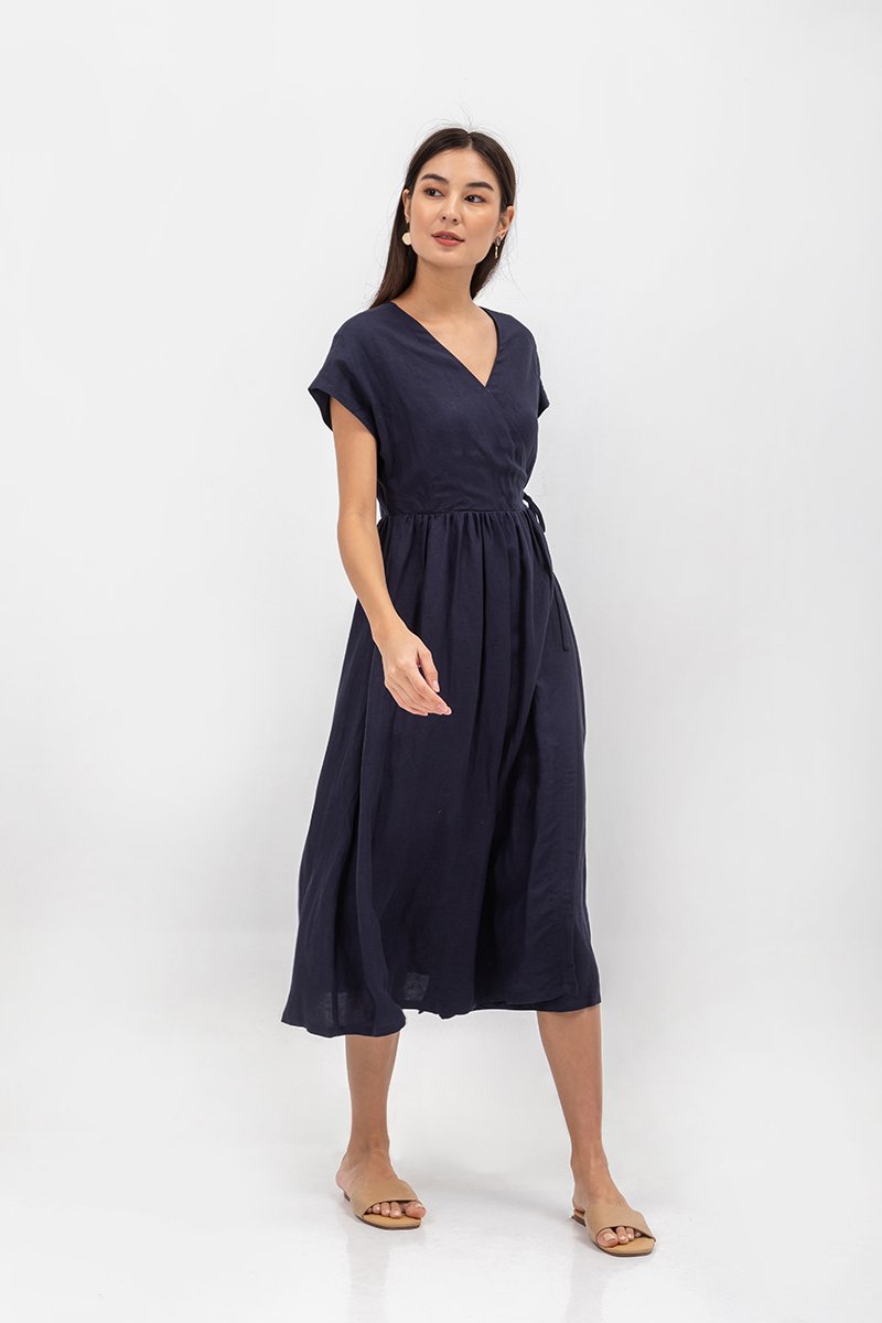 EMRY LINEN WRAP MAXI DRESS