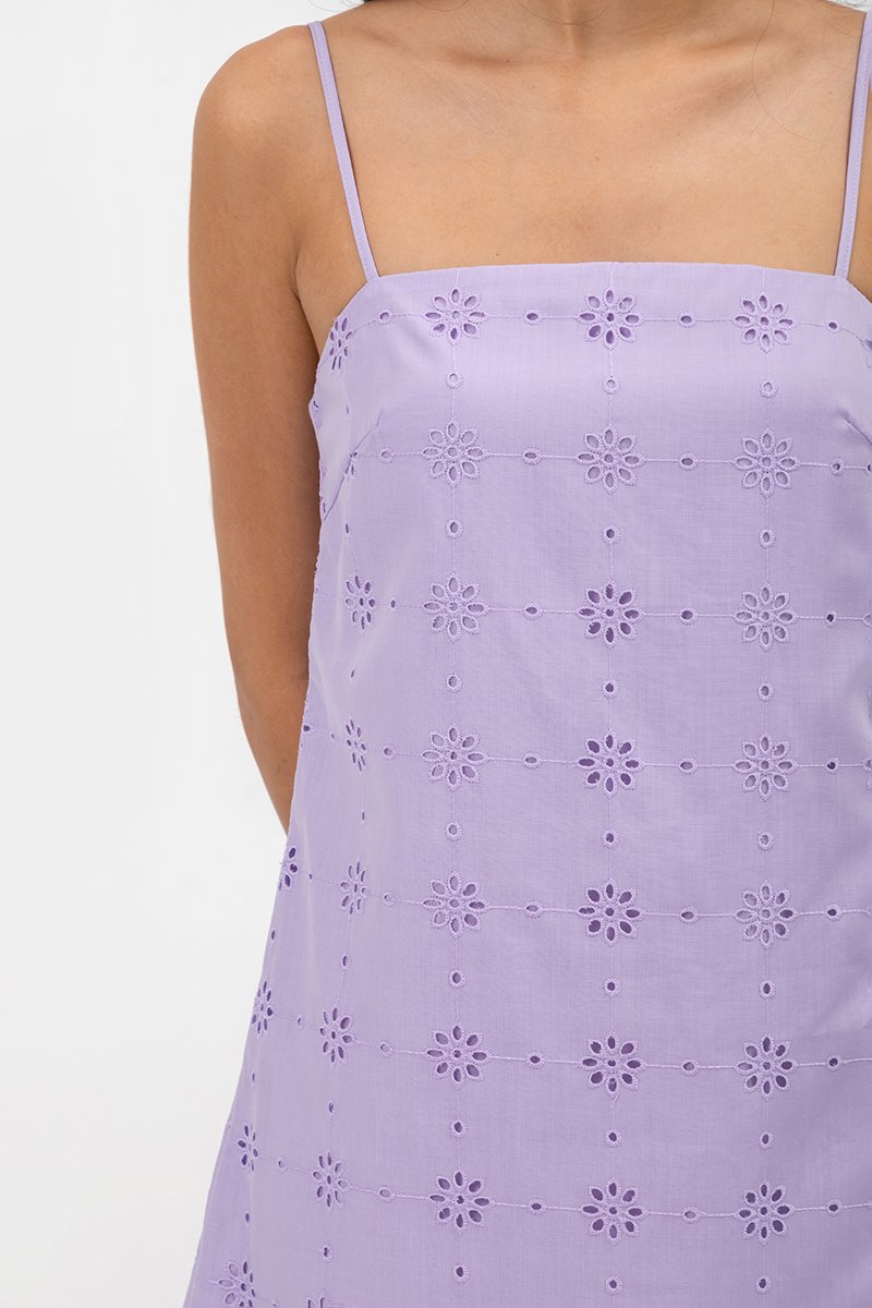 REBECCA EYELET A LINE CAMISOLE MINI DRESS