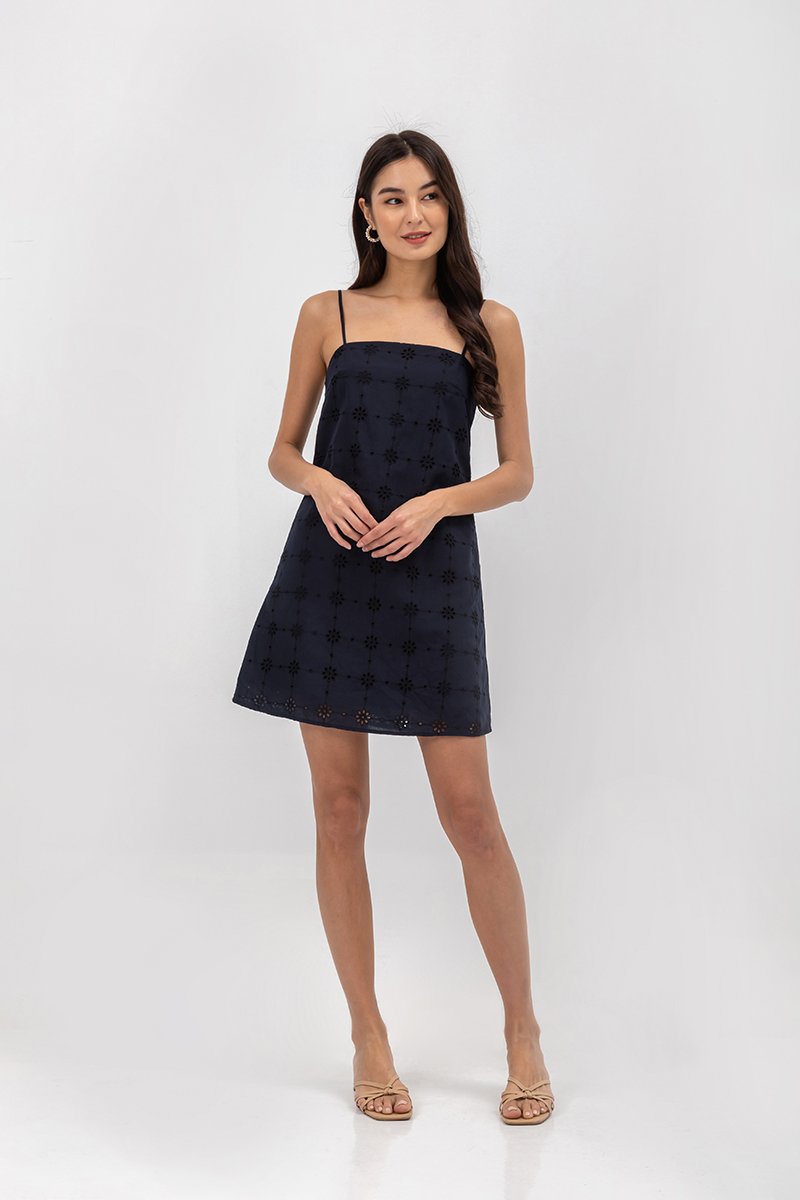 REBECCA EYELET A LINE CAMISOLE MINI DRESS