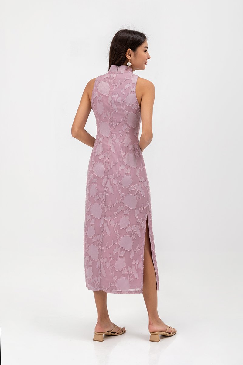 YARA FLORAL TEXTURED SHEATH MIDI CHEONGSAM
