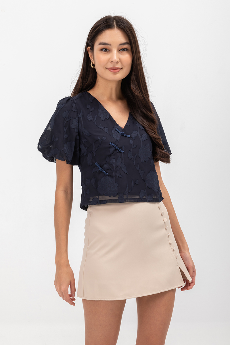 VIOLETTE PUFF SLEEVE FLORAL CHEONGSAM TOP