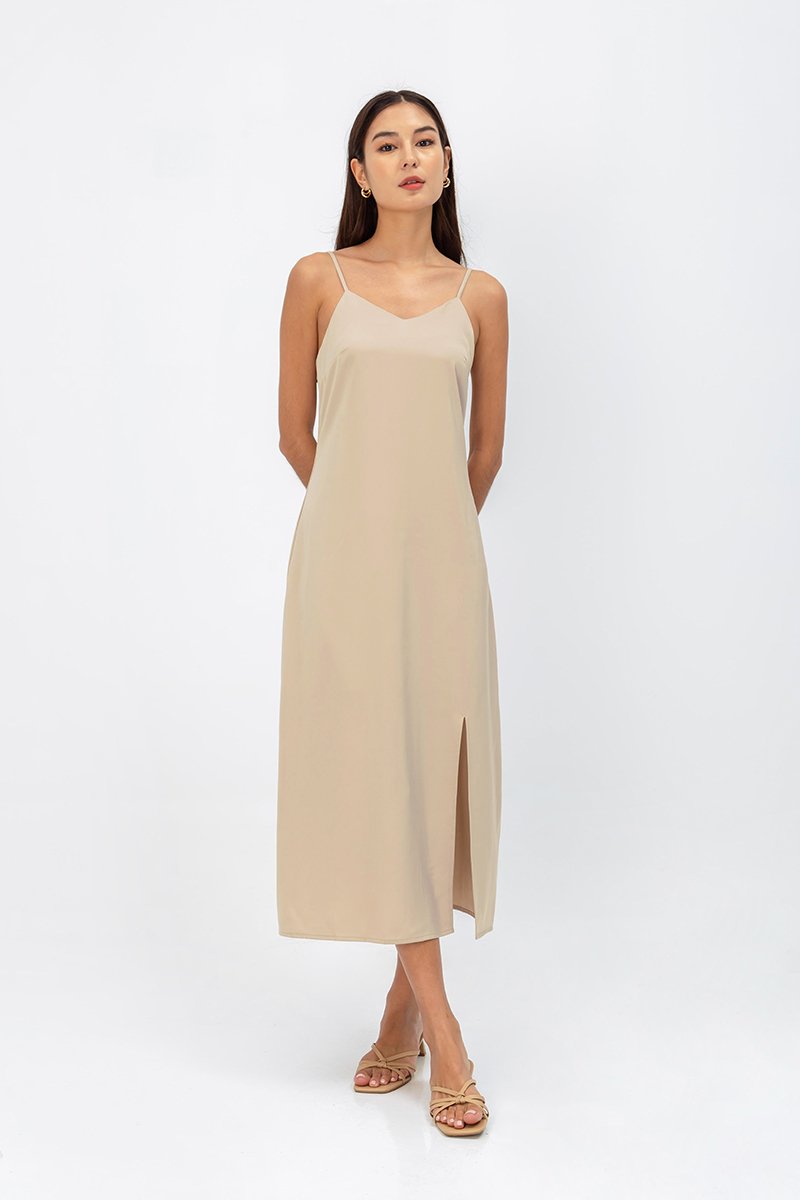 AERA SATIN SLIP MIDI DRESS