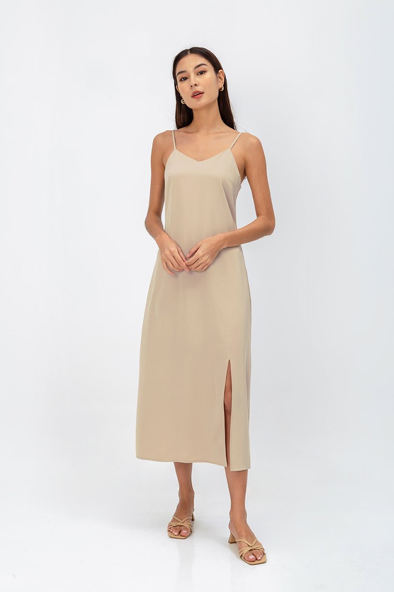 AERA SATIN SLIP MIDI DRESS