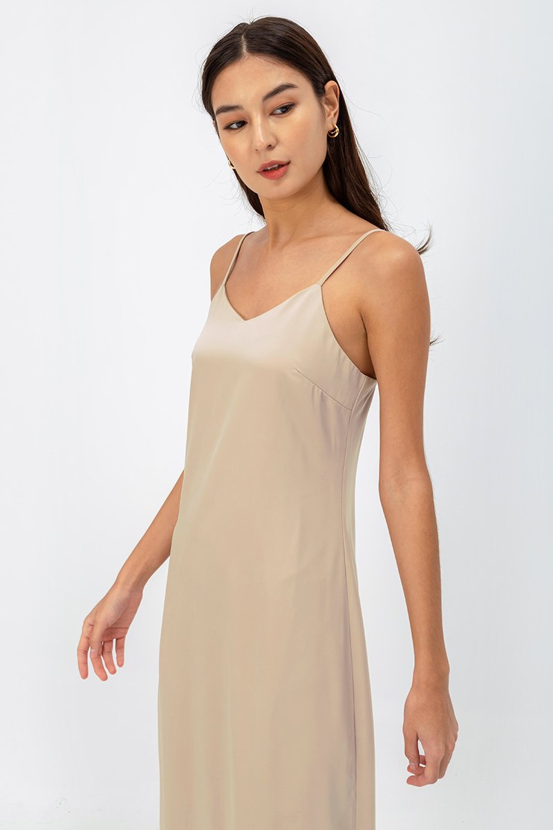 AERA SATIN SLIP MIDI DRESS