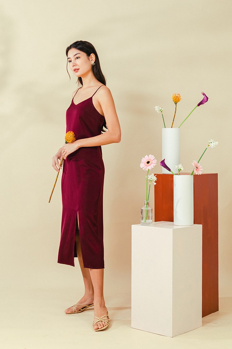 AERA SATIN SLIP MIDI DRESS