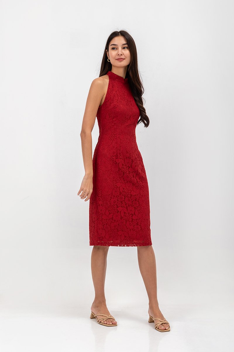 ELVIE LACE SHEATH MIDI CHEONGSAM