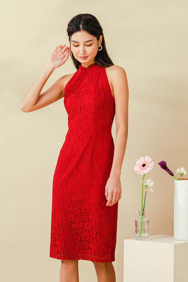 ELVIE LACE SHEATH MIDI CHEONGSAM