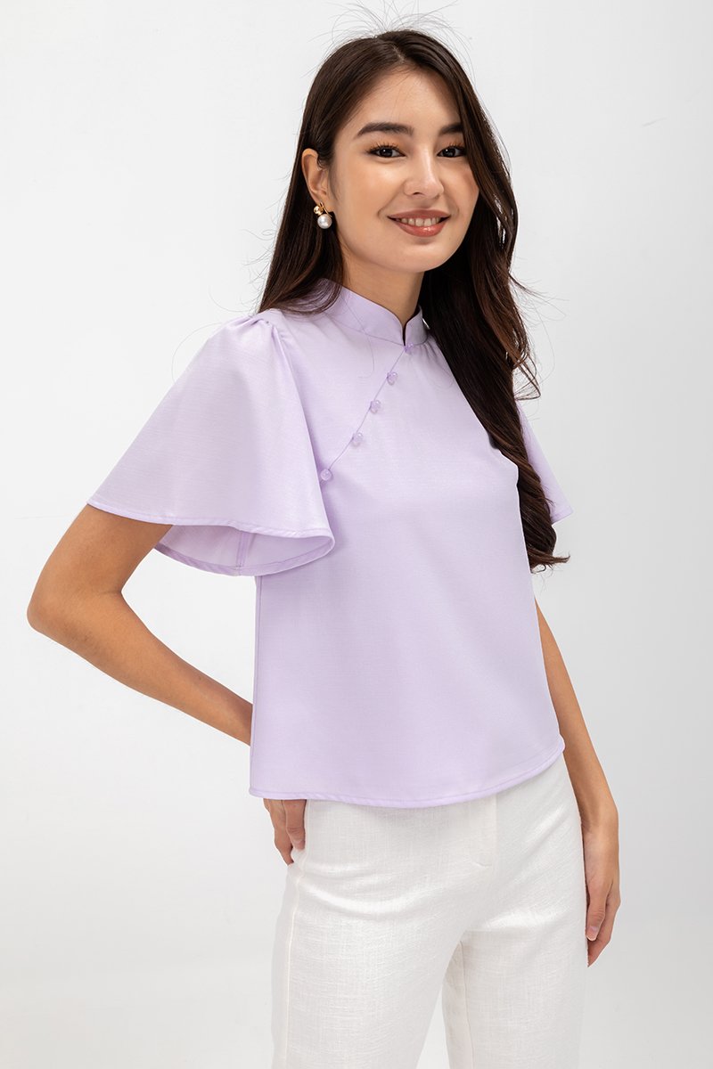 KENDALL FLUTTER SLEEVE CHEONGSAM TOP