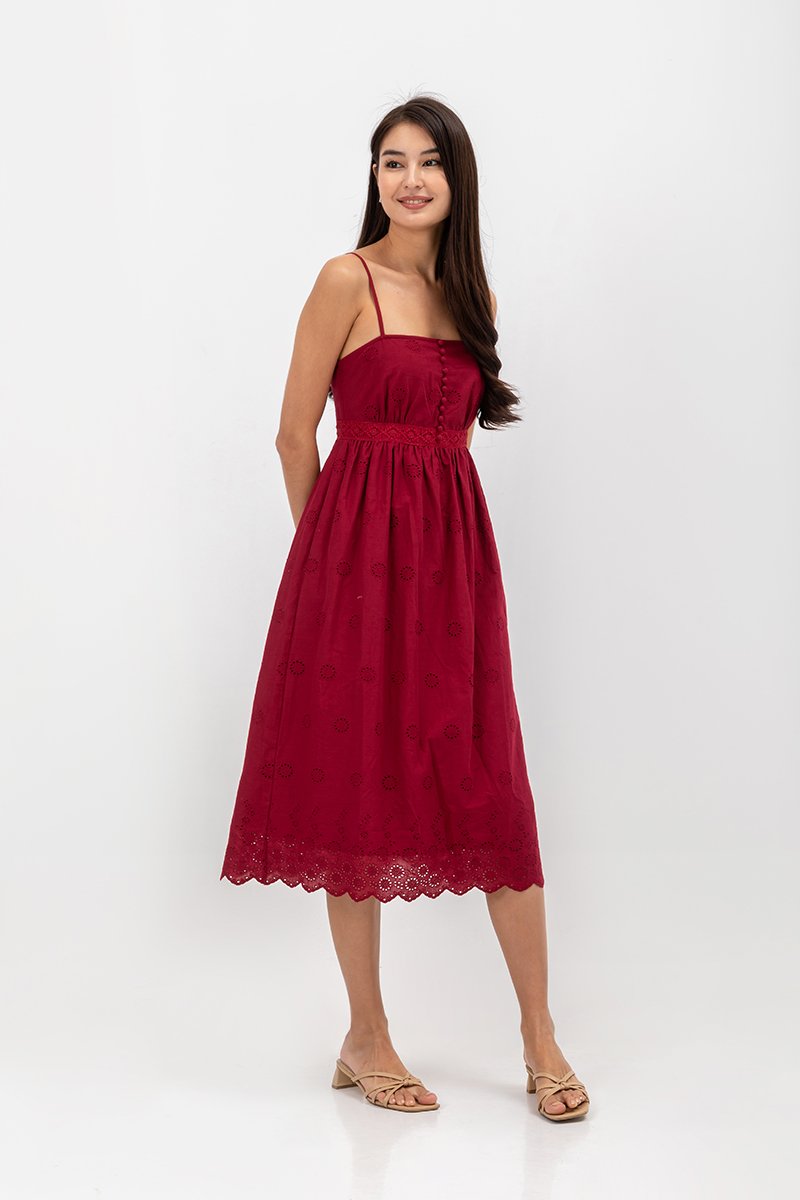 YASMIN EYELET CAMISOLE MIDI DRESS