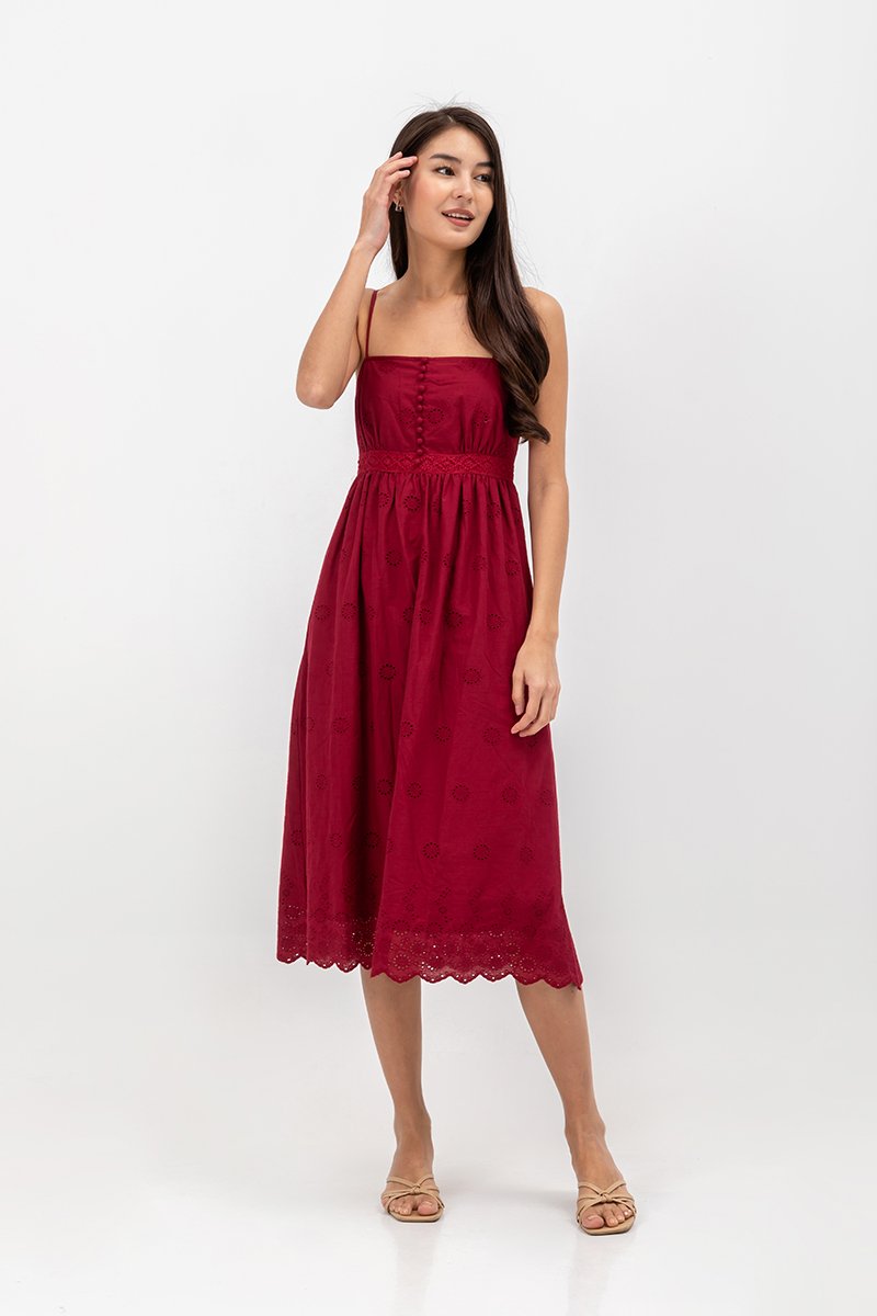 YASMIN EYELET CAMISOLE MIDI DRESS