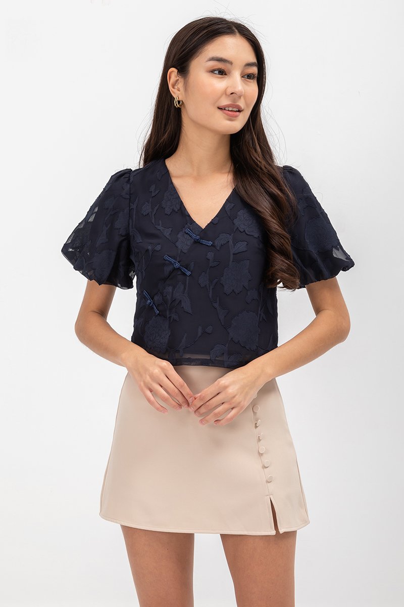 VIOLETTE PUFF SLEEVE FLORAL CHEONGSAM TOP